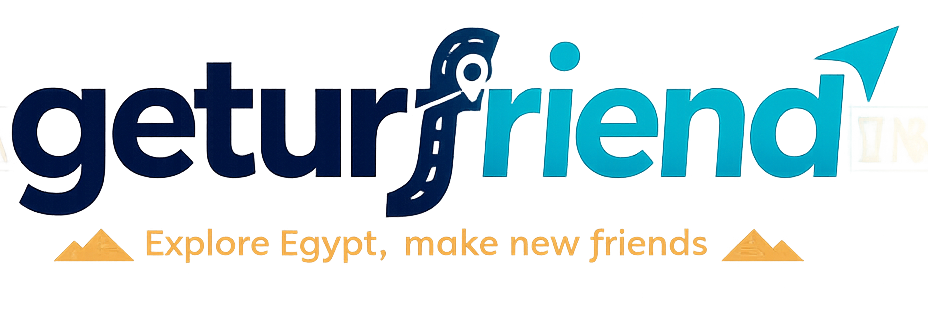 Modern tourism logo for Geturfriend, an Egypt travel and tours website offering unique travel experiences and local friendships.